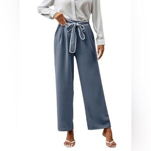 NEW Kirundo Lace Trim Belted Trousers Blue Gray Pull One Boho Comfy Pants XXL